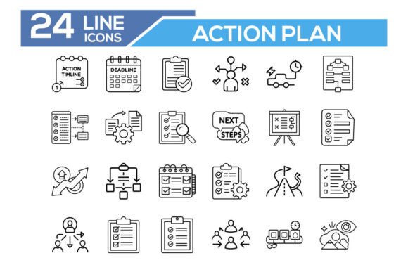 Action Plan Outline Icon Set – Strategy for Modern Workflows