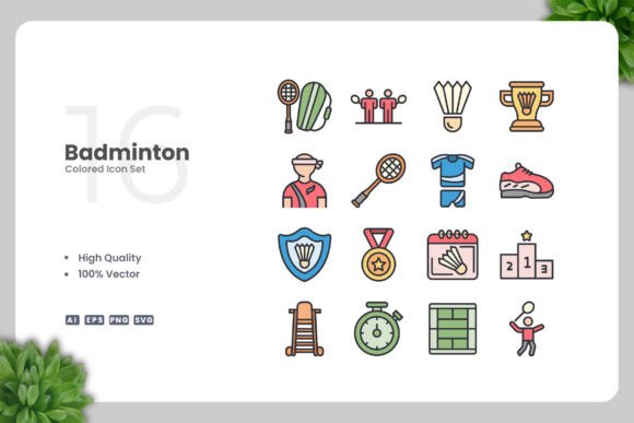 Badminton Colored Icons: A Versatile Design Resource for Creators and Professionals