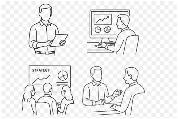 Business Strategy Data Analysis Line Art
