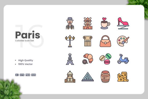 Paris Colored Icons: A Versatile Vector Icon Set for Modern Design Projects