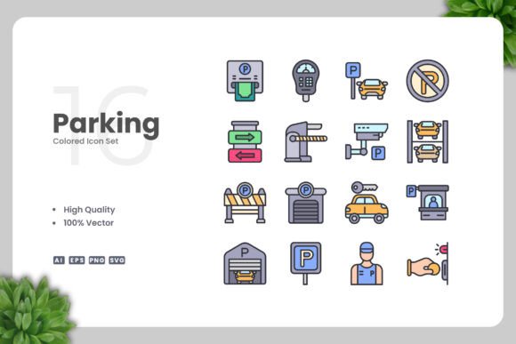 Parking Colored Icons for Clean, Versatile Design