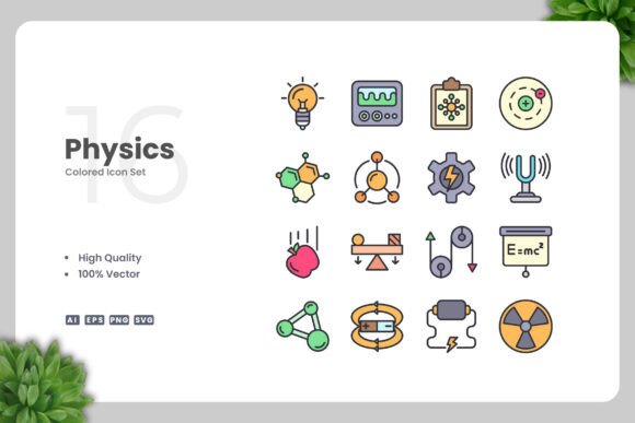 Physics Colored Icons for Modern Design Projects