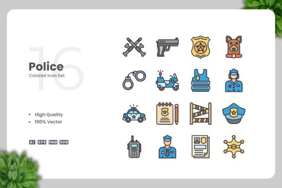 Police Colored Icons for Clean, Practical Design Work