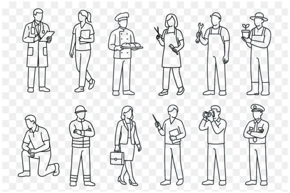 Professions Line Art Vector: Minimalist Career Illustrations