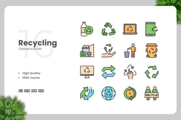 Recycling Colored Icons for Modern Design Projects