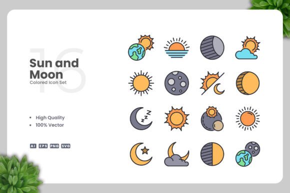 Sun and Moon Colored Icons: Versatile Design Assets for Every Project