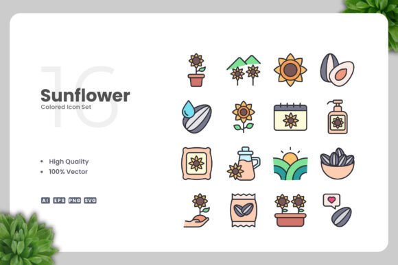 Sunflower Colored Icons for Clean and Versatile Design Projects
