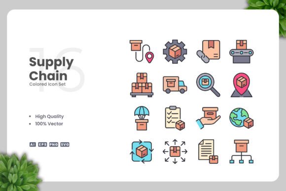 Supply Chain Colored Icons for Clear Visual Communication