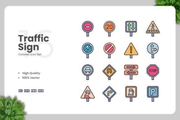 Traffic Sign Colored Icons: A Versatile Design Resource for Modern Creators