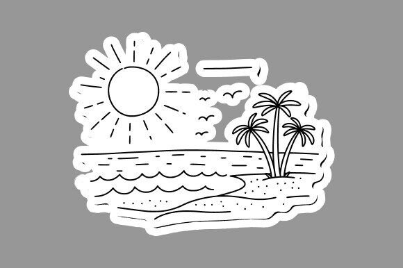 Tropical Beach Clipart Line Art for Creatives