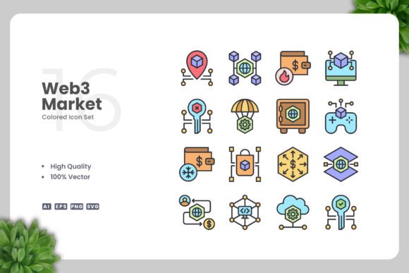 Web3 Market Colored Icons for Clean Design