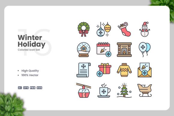 Winter Holiday Colored Icons for Everyday Design Projects