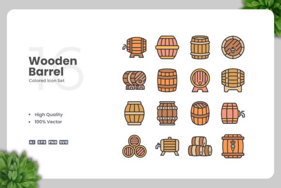 Wooden Barrel Colored Icons: A Practical Design Resource for Digital and Print Projects