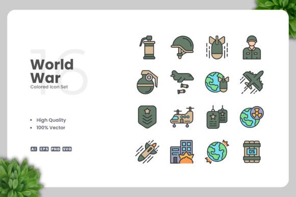 World War Colored Icons for Modern Design